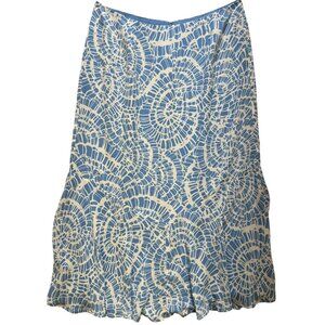Emma James Womens A-Line Maxi Skirt Stretch Size 12 Blue White Abstract Back Zip